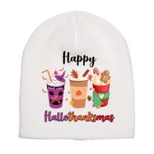 Happy Halloween Thanksgiving Christmas Coffee Lover Short Acrylic Beanie