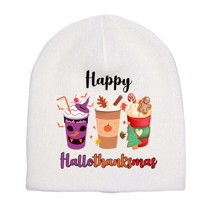 Happy Halloween Thanksgiving Christmas Coffee Lover Short Acrylic Beanie