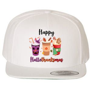 Happy Halloween Thanksgiving Christmas Coffee Lover Wool Snapback Cap