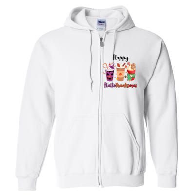 Happy Halloween Thanksgiving Christmas Coffee Lover Full Zip Hoodie