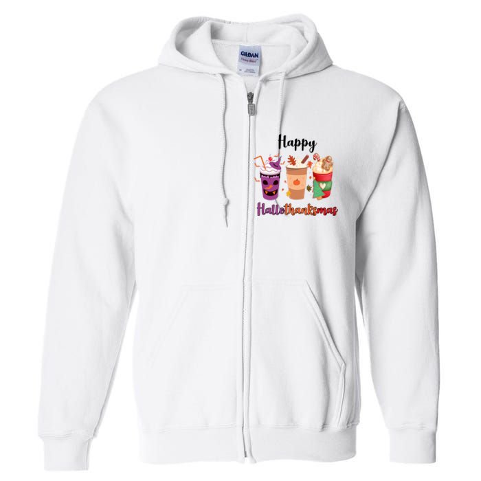 Happy Halloween Thanksgiving Christmas Coffee Lover Full Zip Hoodie