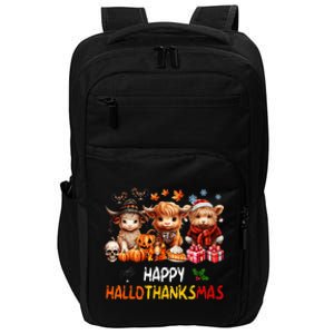 Happy Halloween Thanksgiving Christmas Highland Cow Holiday Impact Tech Backpack