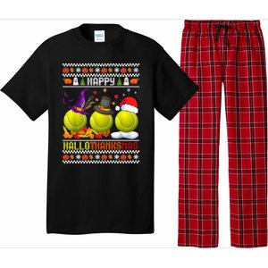 Happy Hallothanksmas Tennis Halloween Thanksgiving Xmas Gift Pajama Set