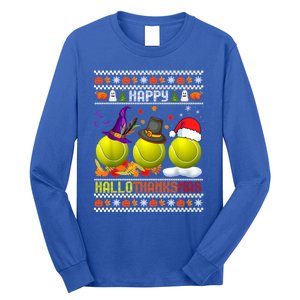 Happy Hallothanksmas Tennis Halloween Thanksgiving Xmas Gift Long Sleeve Shirt