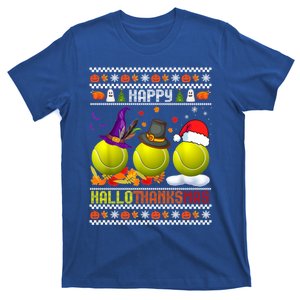 Happy Hallothanksmas Tennis Halloween Thanksgiving Xmas Gift T-Shirt