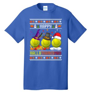 Happy Hallothanksmas Tennis Halloween Thanksgiving Xmas Gift Tall T-Shirt