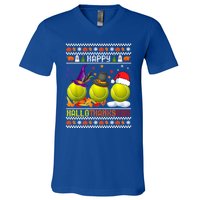 Happy Hallothanksmas Tennis Halloween Thanksgiving Xmas Gift V-Neck T-Shirt