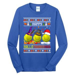 Happy Hallothanksmas Tennis Halloween Thanksgiving Xmas Gift Tall Long Sleeve T-Shirt