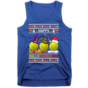 Happy Hallothanksmas Tennis Halloween Thanksgiving Xmas Gift Tank Top