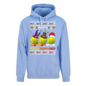 Happy Hallothanksmas Tennis Halloween Thanksgiving Xmas Gift Unisex Surf Hoodie