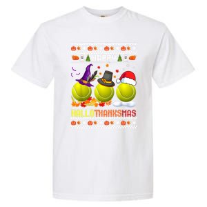 Happy Hallothanksmas Tennis Halloween Thanksgiving Xmas Gift Garment-Dyed Heavyweight T-Shirt