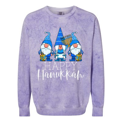 Happy Hanukkah Three Gnomes Jewish Gnome Lover Chanukah Gift Colorblast Crewneck Sweatshirt