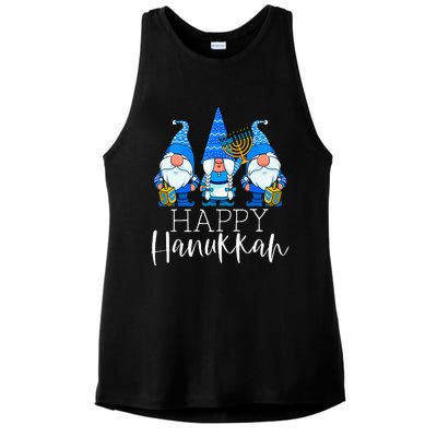 Happy Hanukkah Three Gnomes Jewish Gnome Lover Chanukah Gift Ladies PosiCharge Tri-Blend Wicking Tank