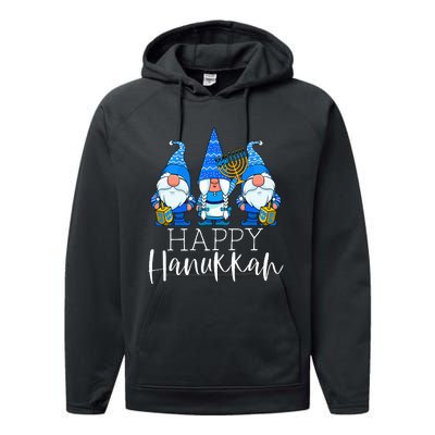 Happy Hanukkah Three Gnomes Jewish Gnome Lover Chanukah Gift Performance Fleece Hoodie