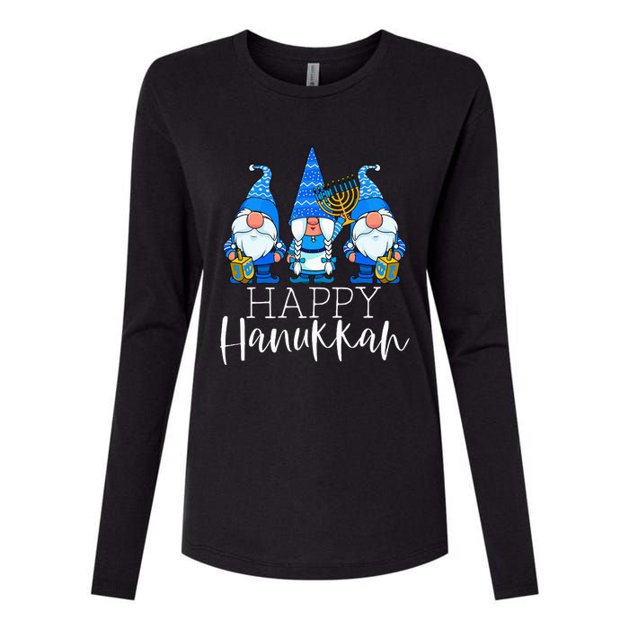 Happy Hanukkah Three Gnomes Jewish Gnome Lover Chanukah Gift Womens Cotton Relaxed Long Sleeve T-Shirt