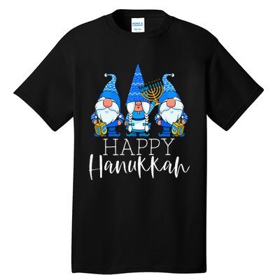 Happy Hanukkah Three Gnomes Jewish Gnome Lover Chanukah Gift Tall T-Shirt