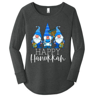 Happy Hanukkah Three Gnomes Jewish Gnome Lover Chanukah Gift Women's Perfect Tri Tunic Long Sleeve Shirt