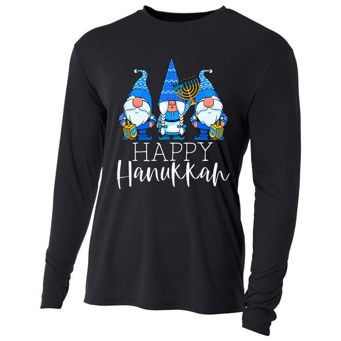 Happy Hanukkah Three Gnomes Jewish Gnome Lover Chanukah Gift Cooling Performance Long Sleeve Crew