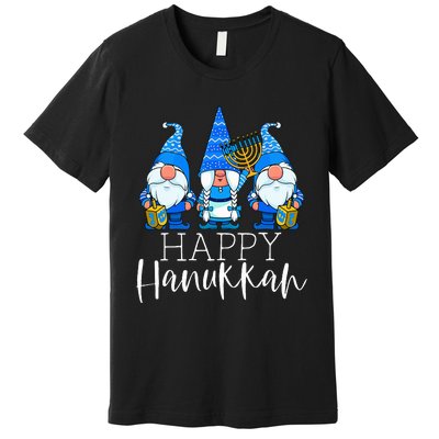 Happy Hanukkah Three Gnomes Jewish Gnome Lover Chanukah Gift Premium T-Shirt