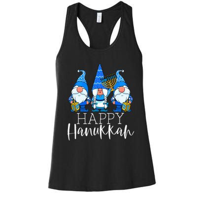 Happy Hanukkah Three Gnomes Jewish Gnome Lover Chanukah Gift Women's Racerback Tank