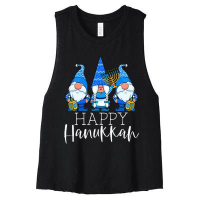 Happy Hanukkah Three Gnomes Jewish Gnome Lover Chanukah Gift Women's Racerback Cropped Tank