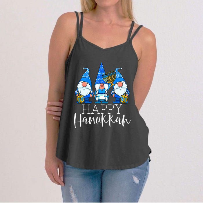 Happy Hanukkah Three Gnomes Jewish Gnome Lover Chanukah Gift Women's Strappy Tank