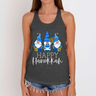 Happy Hanukkah Three Gnomes Jewish Gnome Lover Chanukah Gift Women's Knotted Racerback Tank