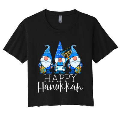 Happy Hanukkah Three Gnomes Jewish Gnome Lover Chanukah Gift Women's Crop Top Tee