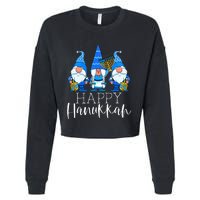 Happy Hanukkah Three Gnomes Jewish Gnome Lover Chanukah Gift Cropped Pullover Crew