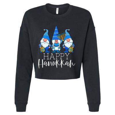 Happy Hanukkah Three Gnomes Jewish Gnome Lover Chanukah Gift Cropped Pullover Crew