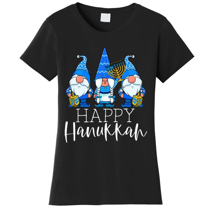 Happy Hanukkah Three Gnomes Jewish Gnome Lover Chanukah Gift Women's T-Shirt