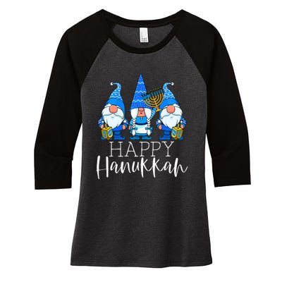 Happy Hanukkah Three Gnomes Jewish Gnome Lover Chanukah Gift Women's Tri-Blend 3/4-Sleeve Raglan Shirt