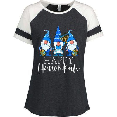 Happy Hanukkah Three Gnomes Jewish Gnome Lover Chanukah Gift Enza Ladies Jersey Colorblock Tee