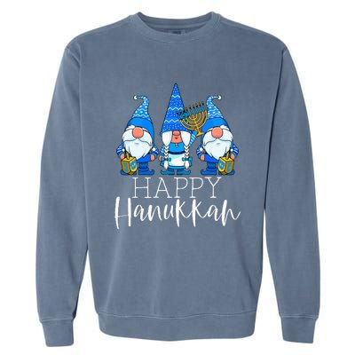 Happy Hanukkah Three Gnomes Jewish Gnome Lover Chanukah Gift Garment-Dyed Sweatshirt