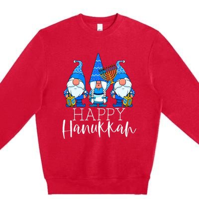 Happy Hanukkah Three Gnomes Jewish Gnome Lover Chanukah Gift Premium Crewneck Sweatshirt