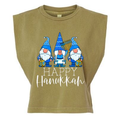 Happy Hanukkah Three Gnomes Jewish Gnome Lover Chanukah Gift Garment-Dyed Women's Muscle Tee