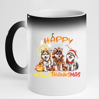 Happy Halloween Thanksgiving Christmas Siberian Husky Xmas Gift 11oz Black Color Changing Mug