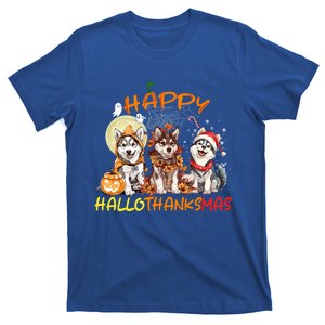 Happy Halloween Thanksgiving Christmas Siberian Husky Xmas Gift T-Shirt