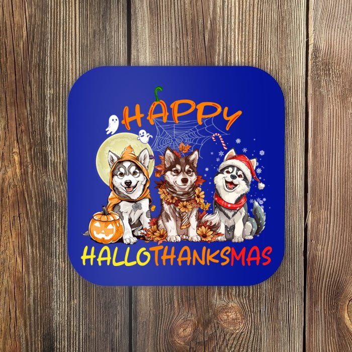 Happy Halloween Thanksgiving Christmas Siberian Husky Xmas Gift Coaster