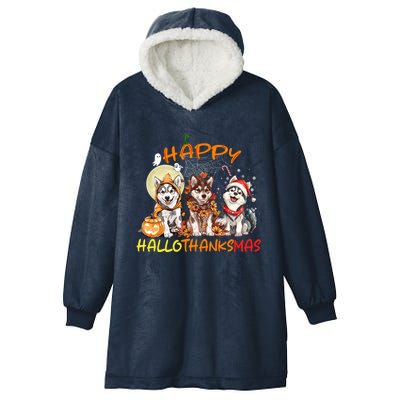 Happy Halloween Thanksgiving Christmas Siberian Husky Xmas Gift Hooded Wearable Blanket