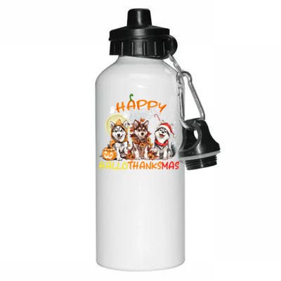 Happy Halloween Thanksgiving Christmas Siberian Husky Xmas Gift Aluminum Water Bottle