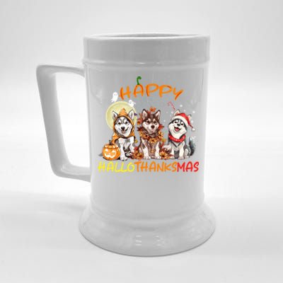 Happy Halloween Thanksgiving Christmas Siberian Husky Xmas Gift Beer Stein