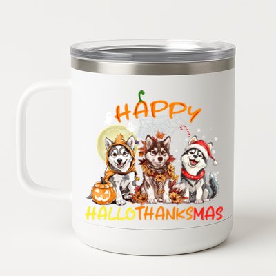 Happy Halloween Thanksgiving Christmas Siberian Husky Xmas Gift 12 oz Stainless Steel Tumbler Cup