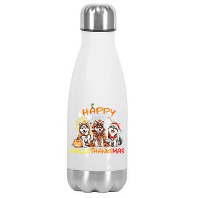 Happy Halloween Thanksgiving Christmas Siberian Husky Xmas Gift Stainless Steel Insulated Water Bottle