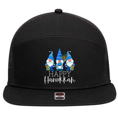 Happy Hanukkah Three Gnomes Jewish Gnome Lover Chanukah Gift  7 Panel Mesh Trucker Snapback Hat