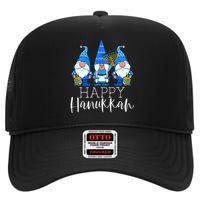 Happy Hanukkah Three Gnomes Jewish Gnome Lover Chanukah Gift  High Crown Mesh Back Trucker Hat