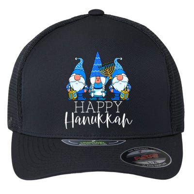 Happy Hanukkah Three Gnomes Jewish Gnome Lover Chanukah Gift  Flexfit Unipanel Trucker Cap