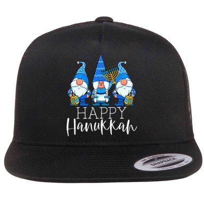 Happy Hanukkah Three Gnomes Jewish Gnome Lover Chanukah Gift  Flat Bill Trucker Hat