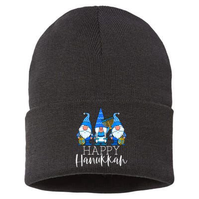 Happy Hanukkah Three Gnomes Jewish Gnome Lover Chanukah Gift  Sustainable Knit Beanie