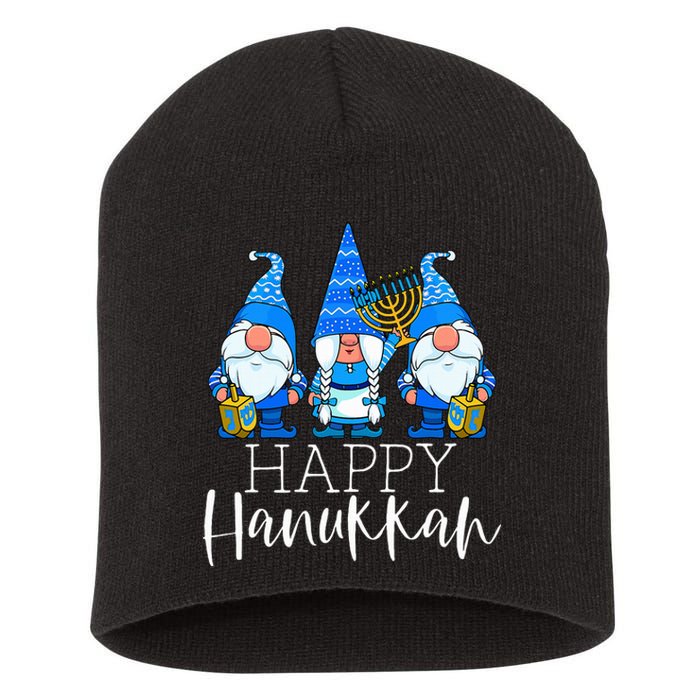 Happy Hanukkah Three Gnomes Jewish Gnome Lover Chanukah Gift  Short Acrylic Beanie